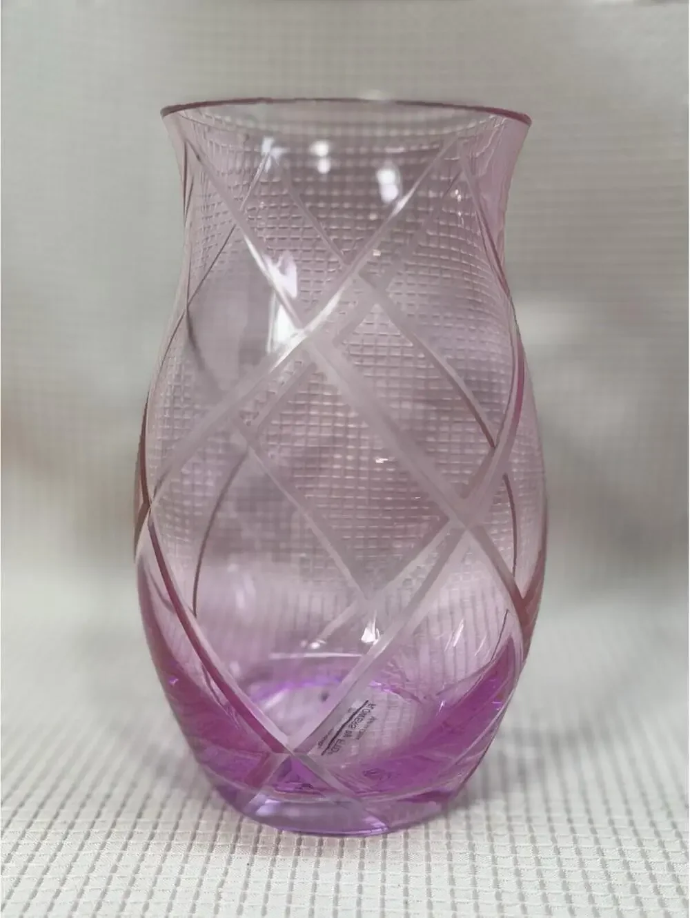 67 Vase Better Homes And Gardens Cut Glass 6.5” Pink Distinctive Diamond Pattern